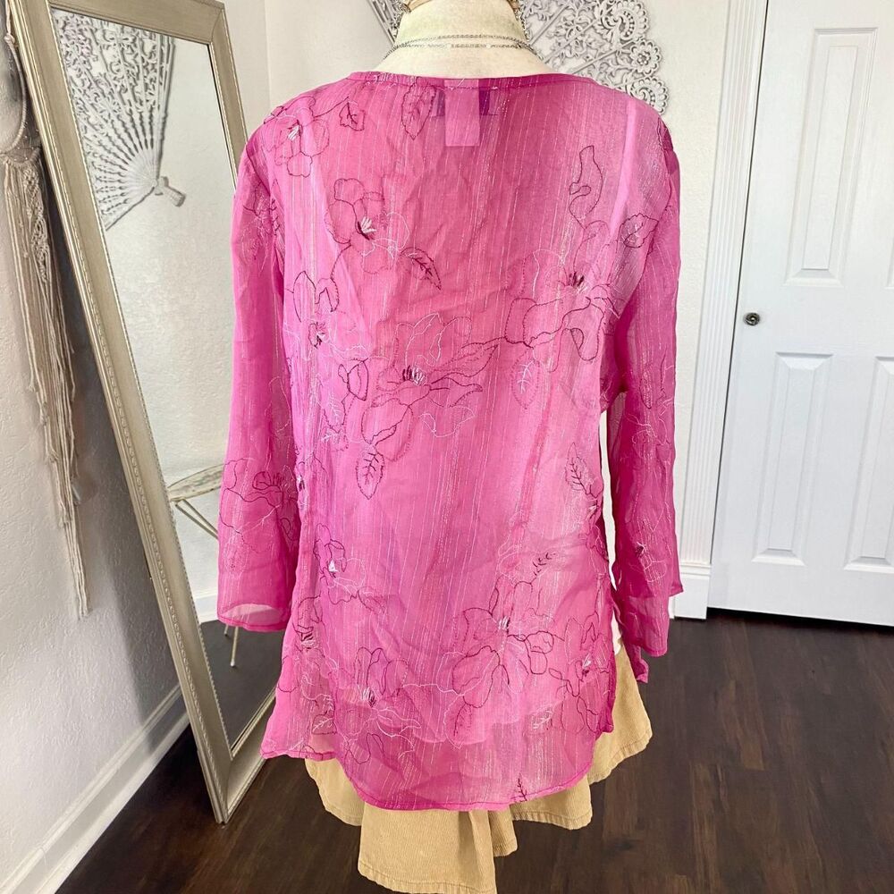 c.b Collections NWT Deadstock Fairycore Pink Sheer Floral Top / Blouse L - Picture 5 of 6